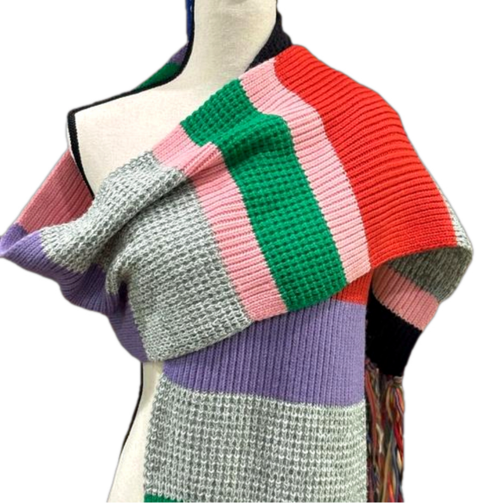 NWOT Anthropologie Pilcro Knit Fringe Stripe Scarf, 83" x 12"